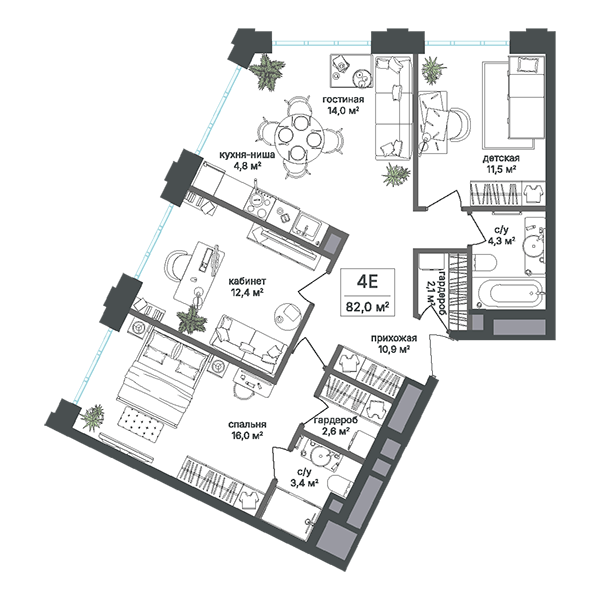 3-комнатные квартиры